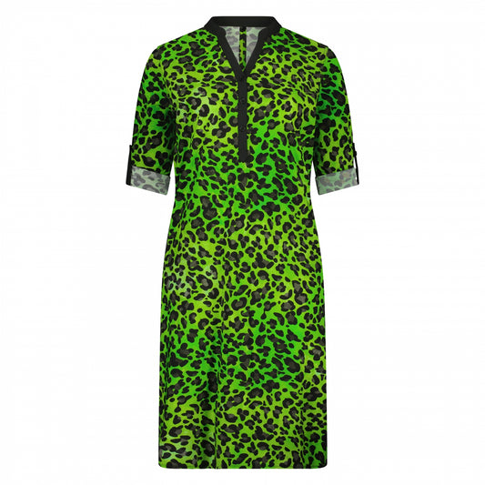 Mao Dress LS | Lime Leopard