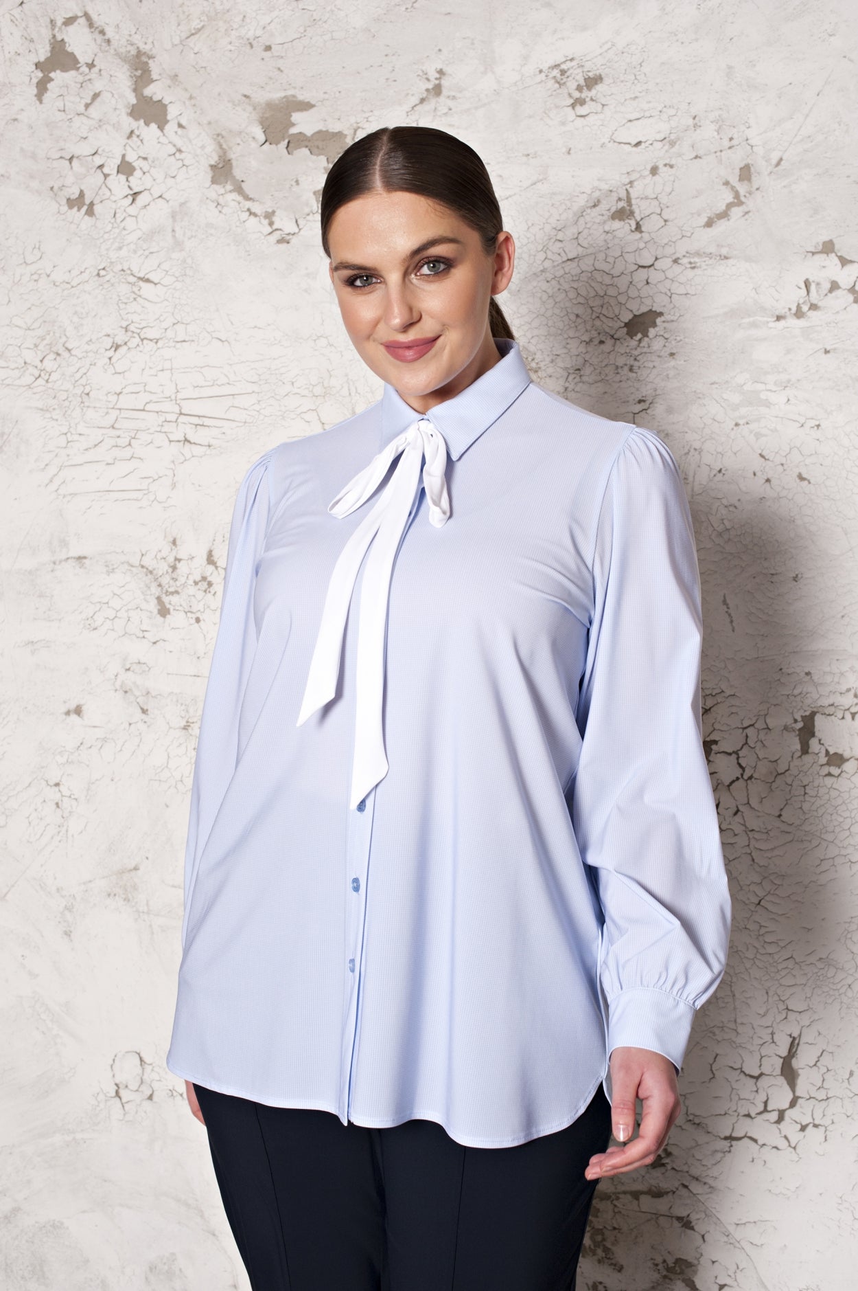 Shirt Puffed | Dobby Light Blue White