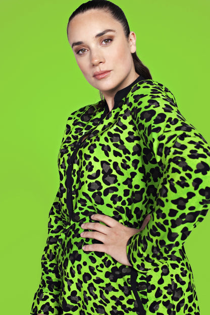 Mao Dress LS | Lime Leopard